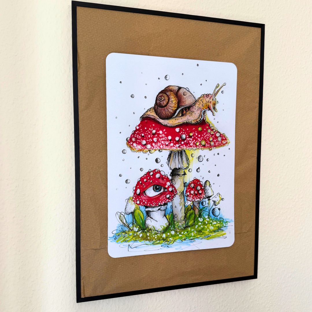 Schnecken Pilz Kunstdruck