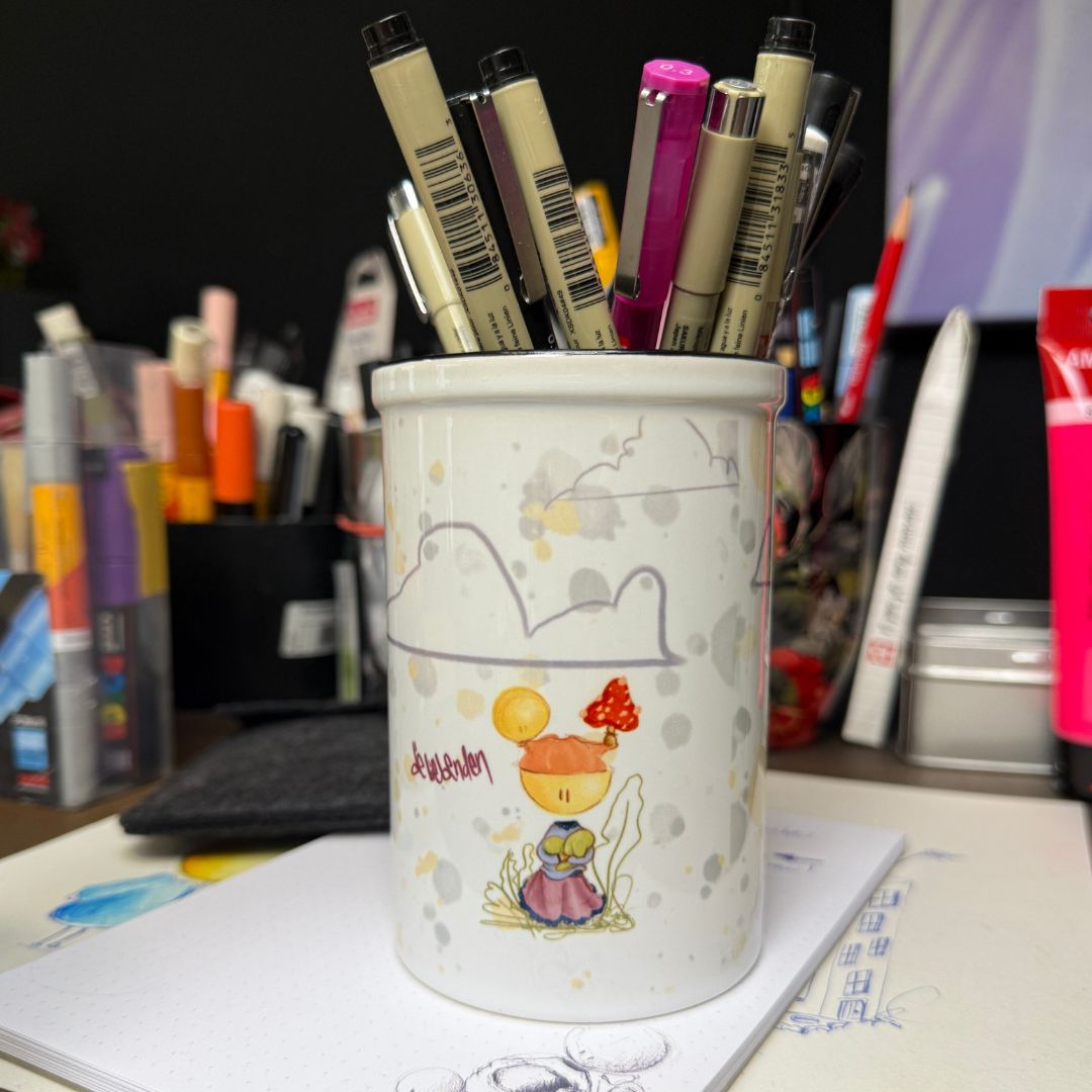 Taza de cerámica Space Wave Volane con cepillo, carcaj de 420 ml fabricada por Buttwich