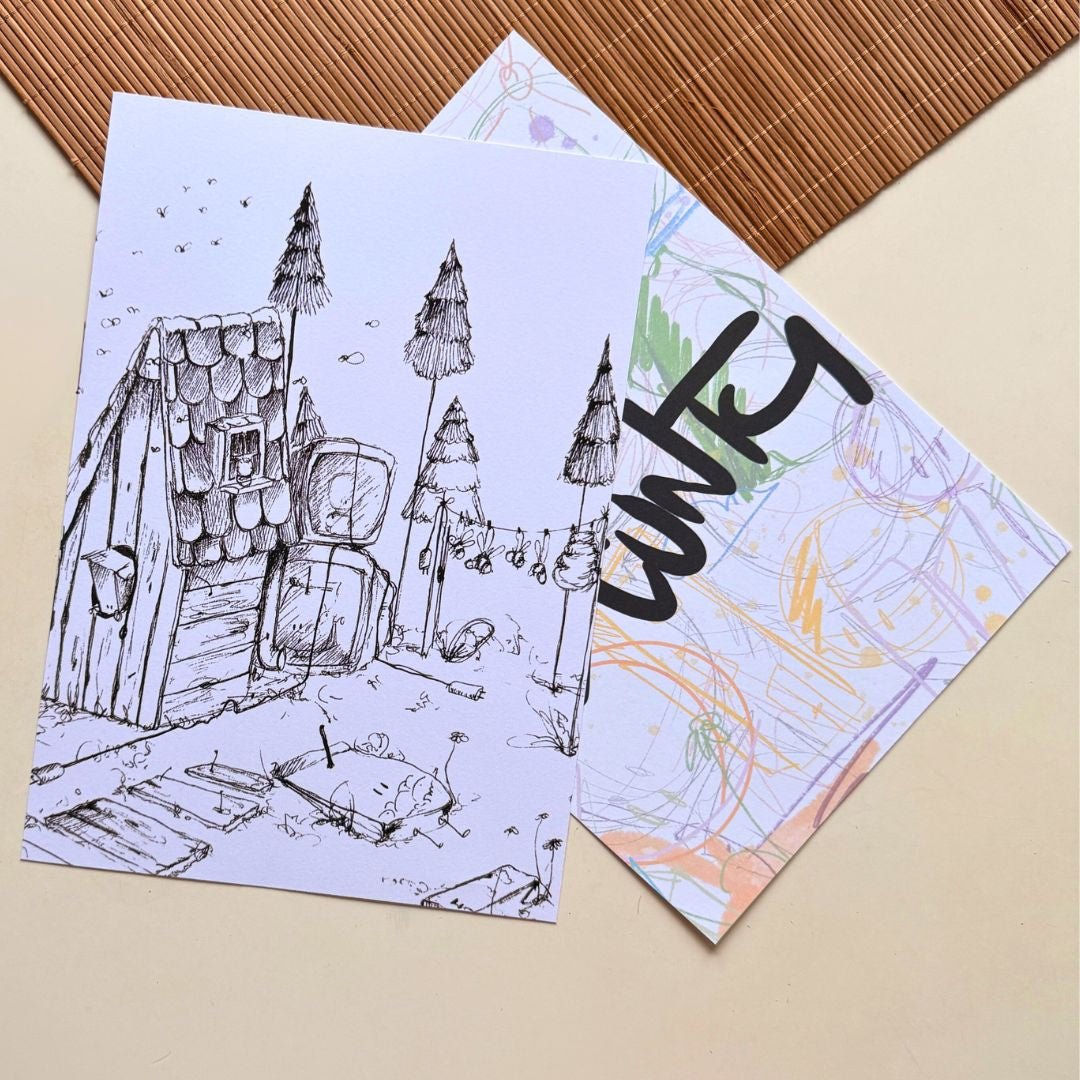 Waldhütte Ausmalbild 2er Set