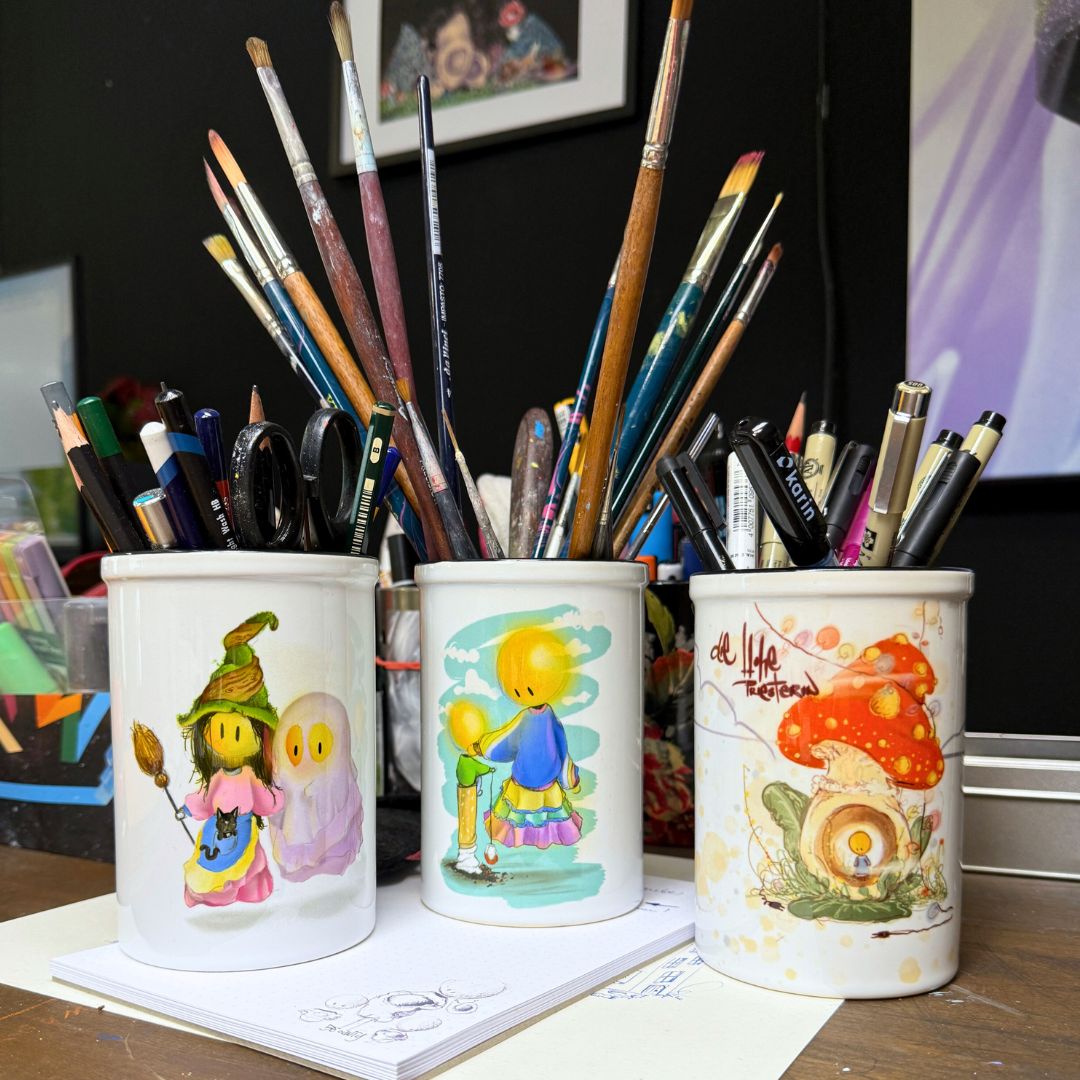 Taza de cerámica Space Wave Volane con cepillo, carcaj de 420 ml fabricada por Buttwich