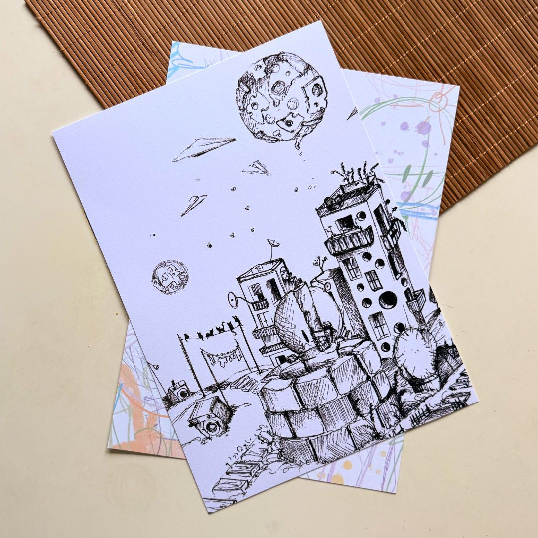 Kleinstadt Ausmalbild 2er Set