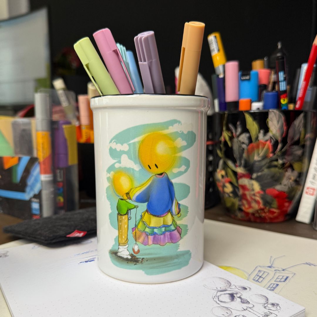 Taza de cerámica Space Wave Volane con cepillo, carcaj de 420 ml fabricada por Buttwich