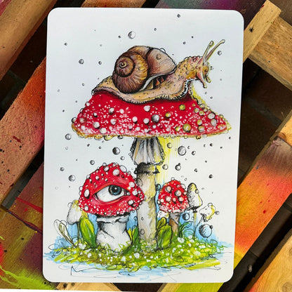 Schnecken Pilz Kunstdruck