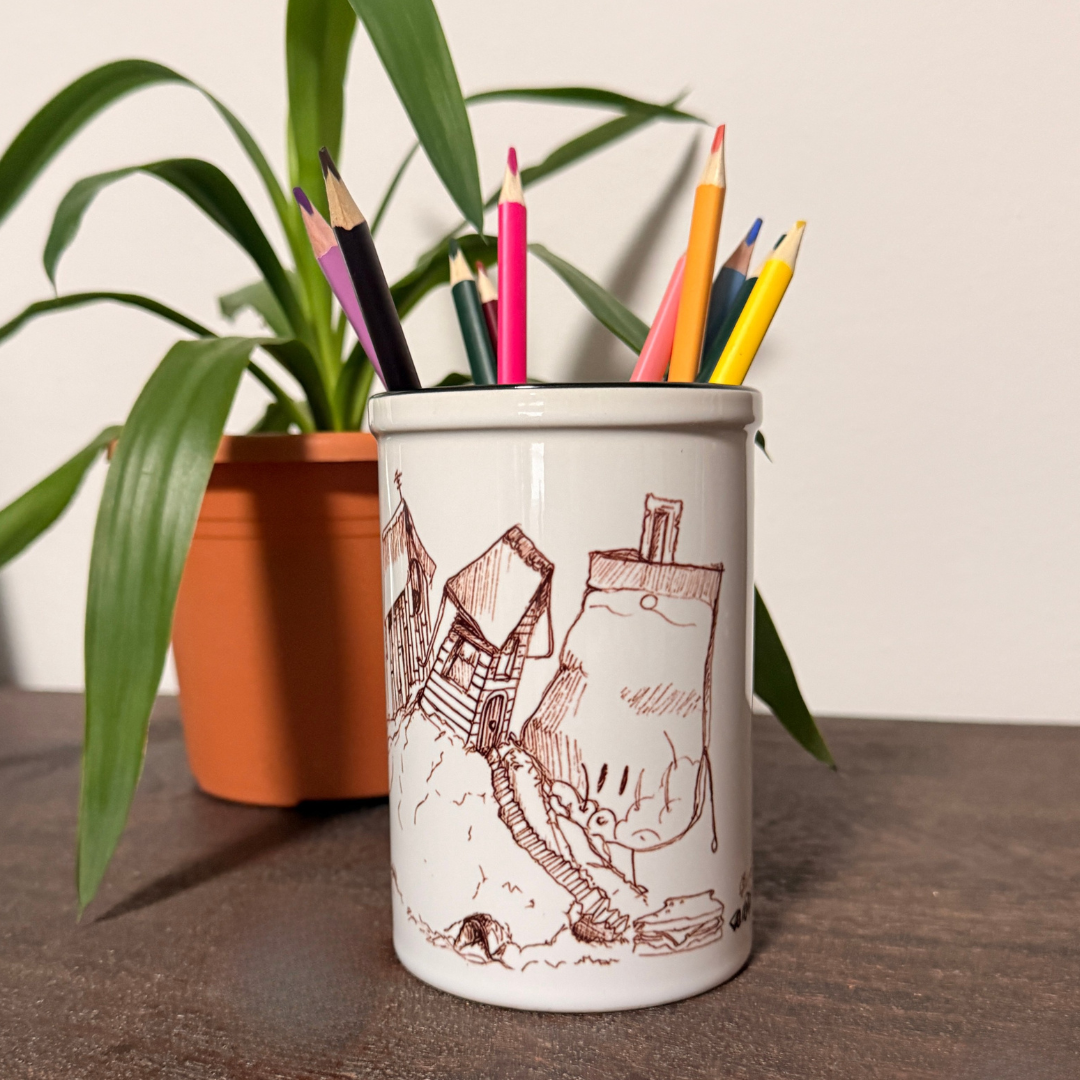 Taza de cerámica Space Wave Volane con cepillo, carcaj de 420 ml fabricada por Buttwich