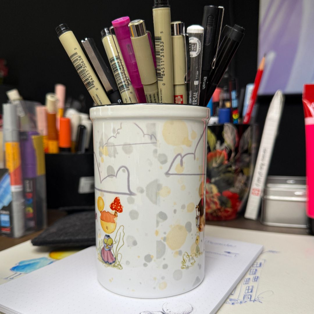 Taza de cerámica Space Wave Volane con cepillo, carcaj de 420 ml fabricada por Buttwich