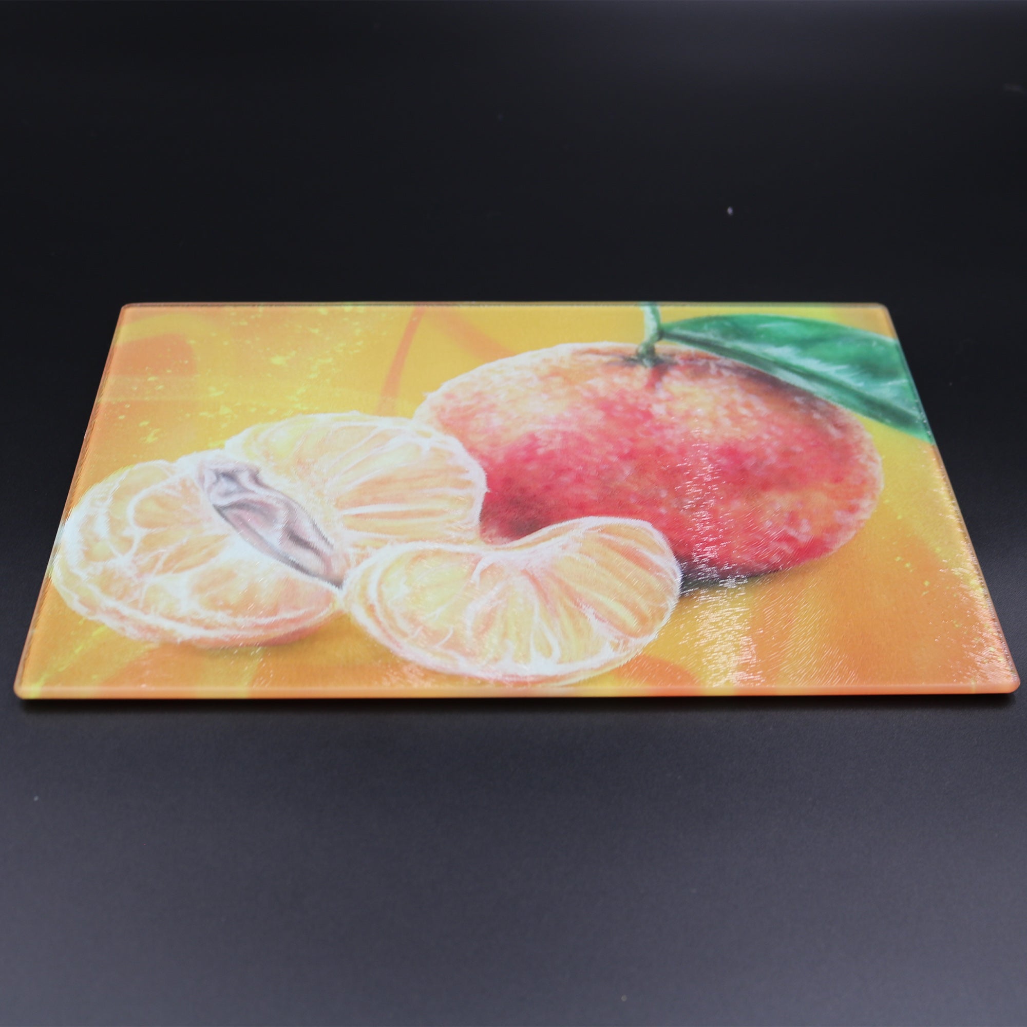 Tangerine Volane Frühstücksbrett / Schneidbrett aus strukturiertem Glas 20x28,5 cm - ButtwichGlas Schneidbrett 200x285FrühstücksbrettGlasMade by Buttwich