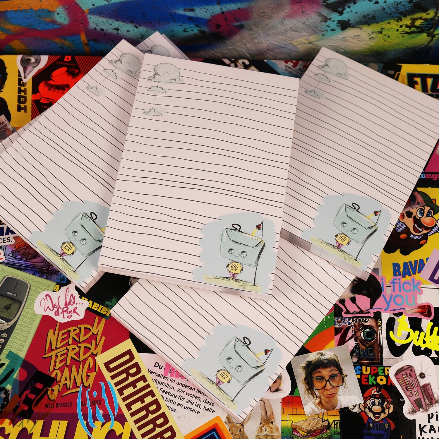 Kassettenkopf Notizblock DIN A5 Volane Illustration | 100 Blatt | 120 g/m² Papier - ButtwichKunst &amp; UnterhaltungBlockDIN A5Kassettenkopf